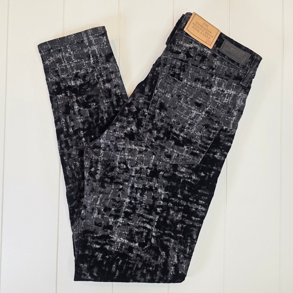 Polo Ralph Lauren SZ 28 Tompkins Skinny High Rise Ankle Jeans Black Velvet Print